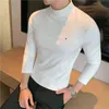 Plus storlek 4xl Turtleneck Autumn Winter Long Sleeve Velvet T Shirts For Men Clothing 2021 Simple Slim Fit Casual Tee Shirt Homme Y220630