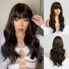 Gemma Long Water Wavy Synthetic Wigs with Bangs Ombre Dark Brown Cosplay Hair for Women African Heat Resistant Fiber 220331