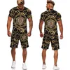 Sommer Golden Lion Bedrucktes T-Shirt/Shorts/Anzug Herren Casual Grafik O-Ausschnitt Tops + Hosen Set Männlich Hip Hop Kurzarm Trainingsanzug Y220516