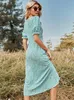 Femmes printemps col en V à manches courtes simple boutonnage plissé imprimé robe pour la mode Chic taille haute robes 220509