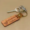 Gepersonaliseerde handgemaakte beuken houten leer blanco ronde rechthoek sleutelhanger snijhanger accessoires Bagage Decoratie Key Ring Thanksgiving Father's Day Cadeau