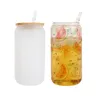 moq 60pcs 12oz 16oz 25oz Straight Tumbler Glass Cups Sublimation Blanks Clear Frosted Jar Wide Mouth Beer Coffee Mugs Glasses Wine Tumblers Mug With Bamboo Lid & Straws