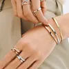 Bracciale rigido in argento 100% S925 per donna Fashion Classic Logo Design Bracciali Fit Pandora Style Fine Jewelry Lady Gift con scatola originale Silver Gold Rosegold