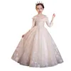 2023 Luxury Champagne Bling Sequin Girls Pageant Dresses Fluffy Off the Shoulder Ruched Flower Girl Dresses Ball Gowns Party Dresses