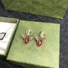 Retro Letter Ear Stud Chic Red Zircon örhängen Guldpläterade blommor Studs Luxury Diamond Earring Jewelry Gift With Box