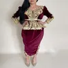 Vinho Tradicional Argélia Argélia Karakou Vestido de Noite 2022 V Pescoço Manga Longa Curto Árabe Caftan Vestidos de Prom Gold Lace Noiva Desgaste Formal Partido Especial Ocasião Skirt