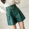 REALEFT femmes short en cuir PU avec ceinture hiver poches élégantes dames élégant solide pantalon décontracté femme 220509