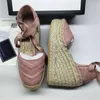 Espadrille ChaussuresDesigner Femmes Sandales de plateforme Wedge Sandales Cuir Real Cuir Lacets Matelassé Espadrille Mesdames High Heel 12cm avec boîte