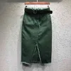 女性スカート2022春夏カジュアル女性レッドブラックグリーンハイウエストタッセルストレッチペンシルデニムスカートレディースエラスティックジーンズスカートT220819
