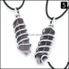 Konst och hantverk Natural Crystal Stone Agate Spiral Wire Hexagon Pendant Necklace 7 Chakra Amethyst Rose Quartz Neckor WO Sports2010 DHSKM