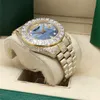 Prezydent Full Diamond Watch 128238 Blue Pearl Dail 43 mm Gold Men Automatyczne pudełko