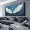 Mdoern – toile d'art de luxe avec ailes d'ange blanches, bleu étoilé, peinture à l'huile, affiche abstraite imprimée, tableau d'art mural pour décor de salon