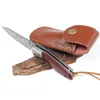 Top Quality Small Flipper Pocket Knife VG10 Damascus Steel Rosewood Handle Fast Open Folding Knives with Leather Sheath