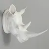 Resin Exotic Rhinoceros Head Ornament White Animal Statues Crafts for Home el Wall Hanging Art Decoration Gift 220614