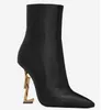 エレガントなデザイナーOpyum Black Leather Ankle Boots Round Toe High Heels Zip Chunky Heelsセクシーな女性ブーティーレディースボットブーティーeu35-43ボックス