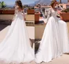 Bohemian Long Sleeve Wedding Dresses 2022 A Line Illusion Lace Appliques Scoop Bride Bridal Gowns Tulle Vestido De Noiva Robe Mariee