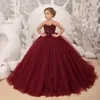Bourgogne Flower Girl Dresses 2023 First Holy Communion Dresses For Girls Ball Gown Wedding Party Dress Kids Evening Prom Dress BC1222Y