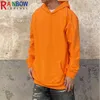 Rainbowtouches 2021 New Hoodies Mens Hip Hop Fashion High Street Solid Color Orange Couples Top Long Sleeve Hoodie Unisex Coat G220713