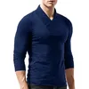 T-shirts pour hommes haut d'automne et d'hiver pour hommes col en V couleur unie hauts confortables à manches longues chemisier à fond mince pour hommes