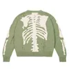 Mode 2022 skelet Jacquard gebreide wintertruien voor mannen oversized o-neck trui groen los skelet botdruk T220730