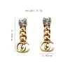 18K Altın Kaplama 925 Gümüş Lüks Marka Tasarımcıları Retro Zincir Çift Harfler Stud Geometrik Ünlü Kadınlar Kristal Rhinestone İnci Küpe Düğün Partisi Jewerlry