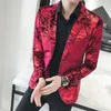 Blazer da uomo Luxury Prom Men Blazer ricamato vino rosso manica lunga cappotto Homme Slim Fit giacche da palcoscenico 220527