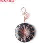 WOJIAER Quality Wrap Donut Natural Stone Pendant 30 mm Disc Jewelry Rose Gold Necklace Mixed Opal BO978