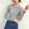 Women Pullovers Slim Thread Bottoming Sweater Lace Low O-Neck Solid Color Sleeve Long Sleeve Sweater Female Fashion Top 201224