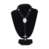 2022 New Trendy Sublimation Blank Rosary Necklace Cross Pendant Necklace With Oval Insert Diy Photos Gift