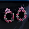 Dangle Chandelier BeaQueen Fashion Pink Black Flower CZ Stone MultiColor Crystal Circle Round Earring For Women Dress Jewelry Ac2731696