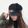 Berets Frauen Schwarz Militär Hüte Herbst Winter Mode Wolle Pu Leder Patchwork Sboy Caps Mit Gürtel Weibliche GorrasBerets Chur22