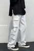 Черно-белые повседневные брюки мужские моды свободные прямые широкие ноги мужчины уличные одежды хип-хоп карманные грузы мужские брюки 220325
