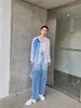 レディースブラウスシャツZCSMLLデザイナーブルーホワイトパッチフルクボタンアップ女性用プリーツトップとブラウスの襟付きファッション