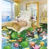 Plancher photo personnalisé Papier peint 3D Stickers muraux Lotus Pond Feuille de fleur de fleur de feuilles 3D Plancher Murs Papiers Accueil Décoration de la maison