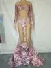 Pink Flower Pattern Rishonesons Long Gress Women Models Catwalk Set-Through Through Dress Birstrid