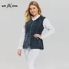 LIH HUA Womens Plus Size casual denim vest stockinet hoge flexibiliteit casual jeans vest gebreide denim ol style 201031