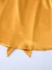 Women's Blouses & Shirts Elegant Women Yellow Satin Halter Top Cute Bow Tie Featuring A Knot With Pleats Buttoned Opening At Back Blouse XS-