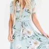 New Fashion Women V-neck Dresses 2021 New Fashion Floral Ladies Dress Casual Women's Vestidos Holiday Beach Woman Party Suits G220309