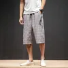 Men's Shorts Linen Plaid Vintage Men Shorts Plus Size Long Street Mens Fashion Checkered Casual Bermuda Masculina Hip Hop Short L230518