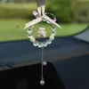 Interior Decorations Car Pendant Crystal Bead Bow Ribbon Auto Rearview Mirror Hanging Ornaments Bling Pink Decoration Accessories Girl Gifts