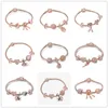 Bracciale in argento sterling con perline Set di gioielli di lusso Mongolfiera in oro rosa Bracciale Pandora originale in forma fai-da-te Regalo con ciondolo a forma di cuore con diamanti per le donne 16-21 cm