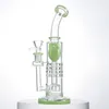 Narghilè da 8 pollici verde blu Torus Barrel Perc Bong in vetro spesso Ratchet Percolatore Soffione doccia invertito Tubi per acqua 14mm Oil Dab Rigs