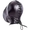 NXY SEX Vuxen Toy Leather Halloween Mask Fetish Rolig andningshuv Justerbara bärbara scentillbehör för unisex bondage 0507