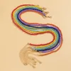 Colar de cordão de arroz arco -íris da moda e simples e simples, usado com colar de miçangas para mulheres