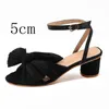 Women Sandals Summer Shoes Pleated Bow-knot Round Heels Open Toe Dress Shoes Big Size Party Wedding Shoes