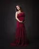 Szlachetny ciemny czerwony plus rozmiar w ciąży damski linia wieczorowa sukienka bez ramiączek plisy podłogowe długość rurki dla kobiety photoshoot formalny bal parka nosić zwyczaj