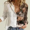 Women's Blouses & Shirts GIRL Half Angel Golden Retriever Women's Long-Sleeve Shirt 3D Printed Button-down Casual Unique StreewearWomen'