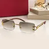 Sunglasses For Women Summer C-shaped 0140 Style Anti-Ultraviolet Retro Plate Panther Glasses Leopard Metal Gold Frame Frameless Wooden glass