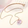 Rose Gold Hibiscus Stone Powder Crystal Apple Halsband Pendant Womens Sweater Chain Pendant Jewelry Clavicle Necklace