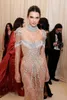 Kendall Jenner Long Nude Mermaid Prom Dresses Luxury Crystal Evening Dress See Through Black Girls Graduation Party Gown